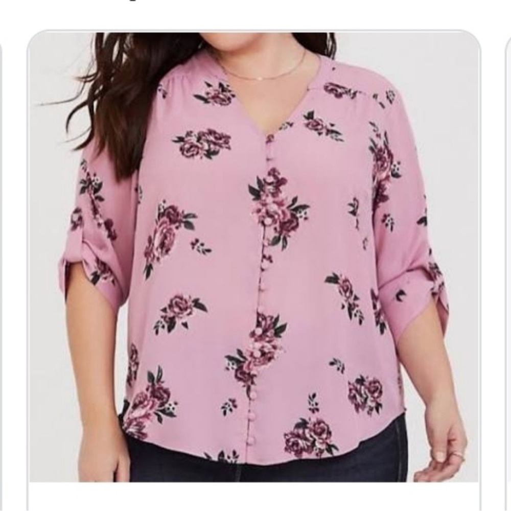 Torrid Pink Floral Button-Up‎ Blouse-Zise 0